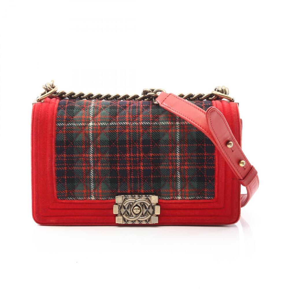 Chanel Boy Shoulder Bag Canvas Red Multicolor